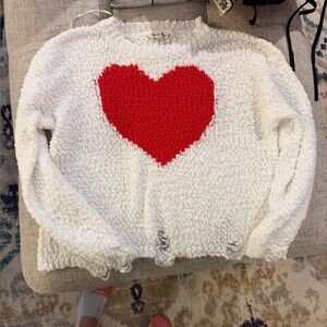 Cozy White Sweater with Red Heart